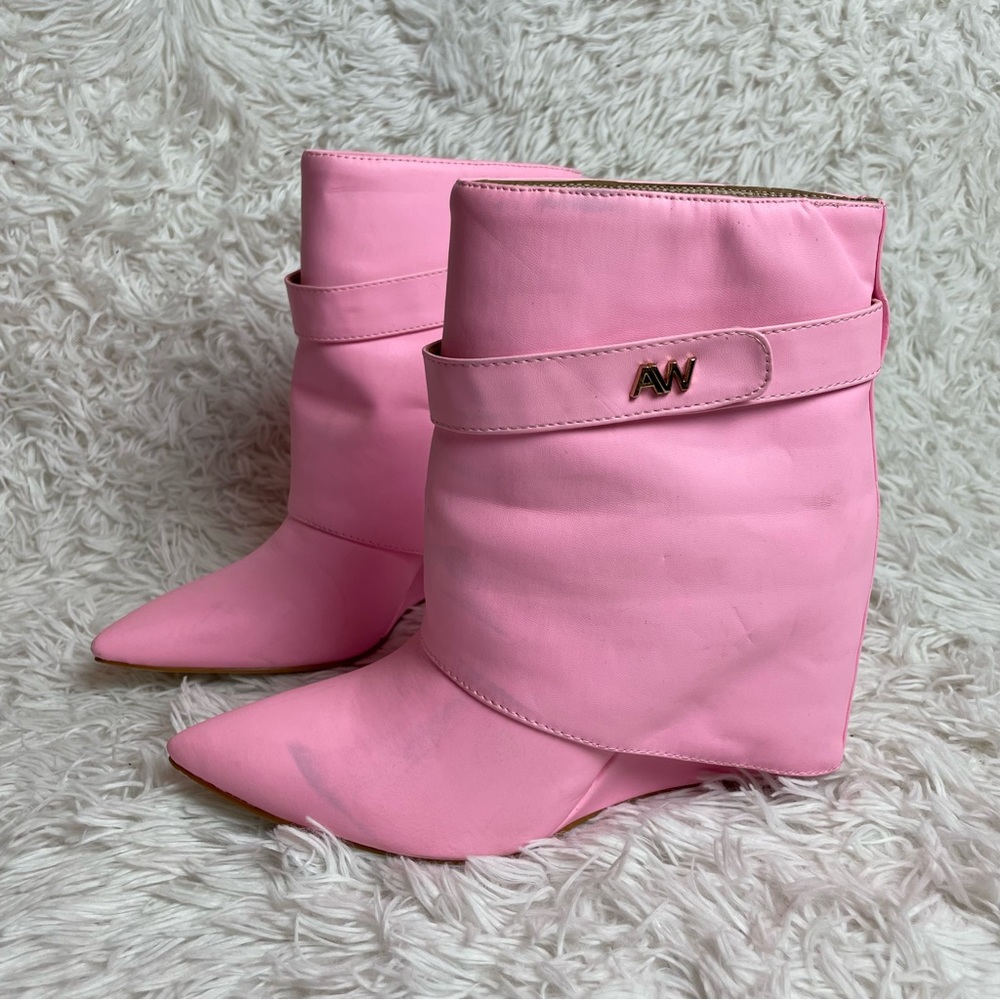 Azalea Wang Pink Foldover Ankle Boots Marley Faux Leather Dolls Kill - Picture 15 of 15
